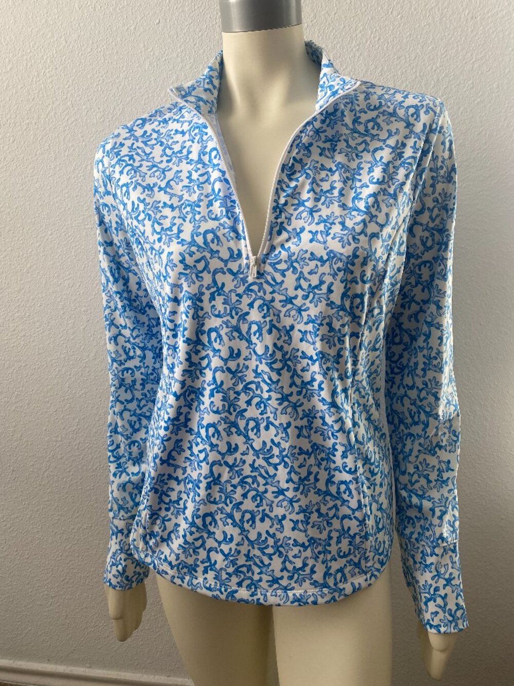 Tommy Bahama Coral Reef Long Sleeve 1/4 Zip Golf Tennis Top UPF 50 size L